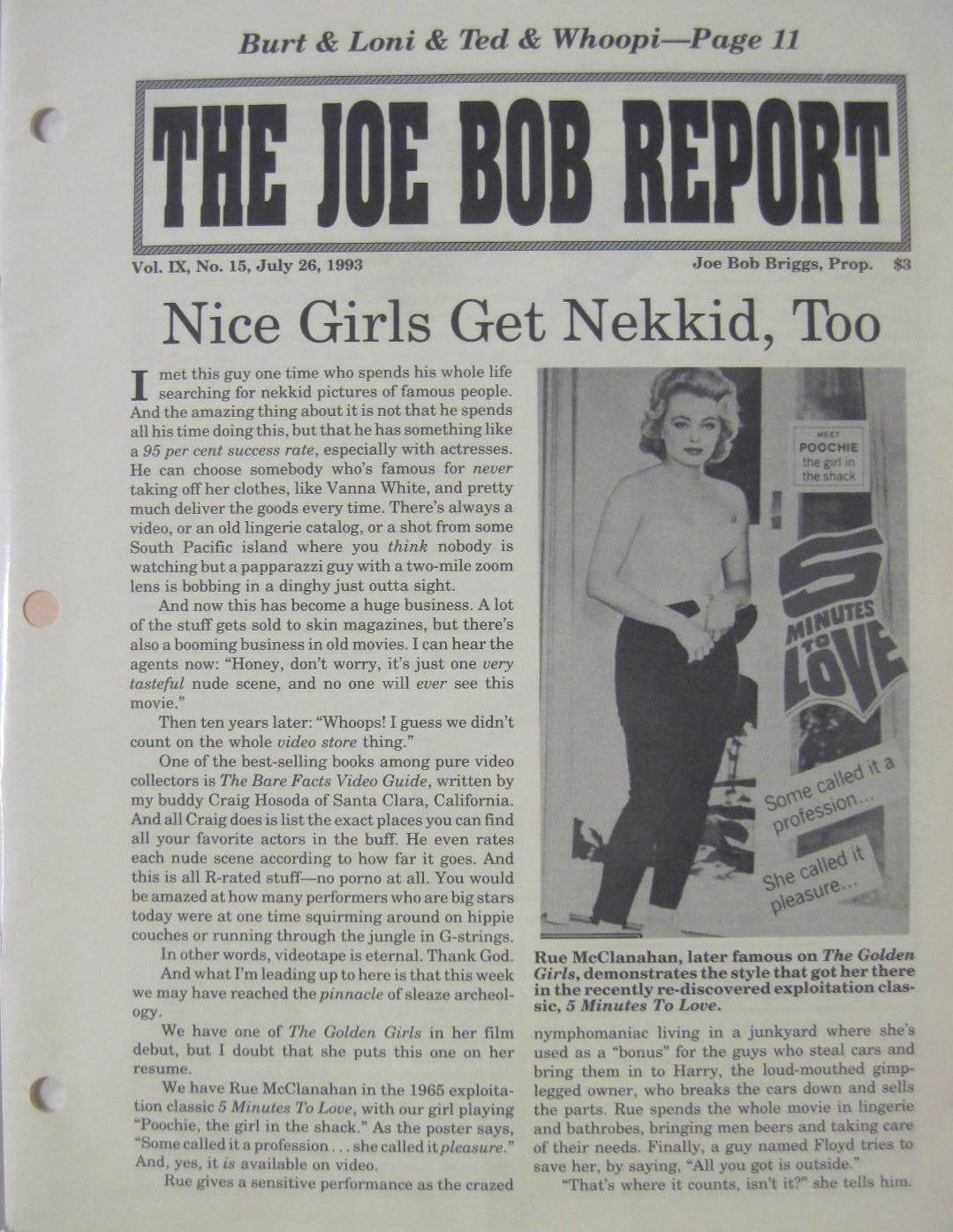 JOE BOB REPORT magazine side cover  Vol 9 No 15 26 July 1993