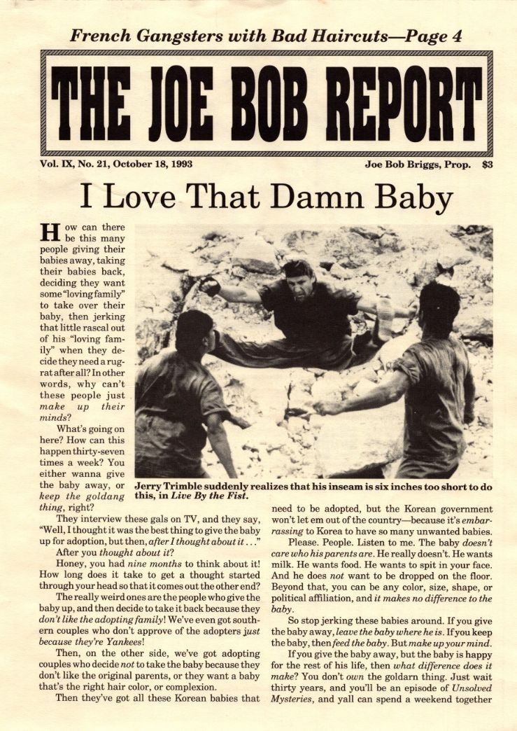 JOE BOB REPORT magazine side cover  Vol 9 No  21 18 October 1993