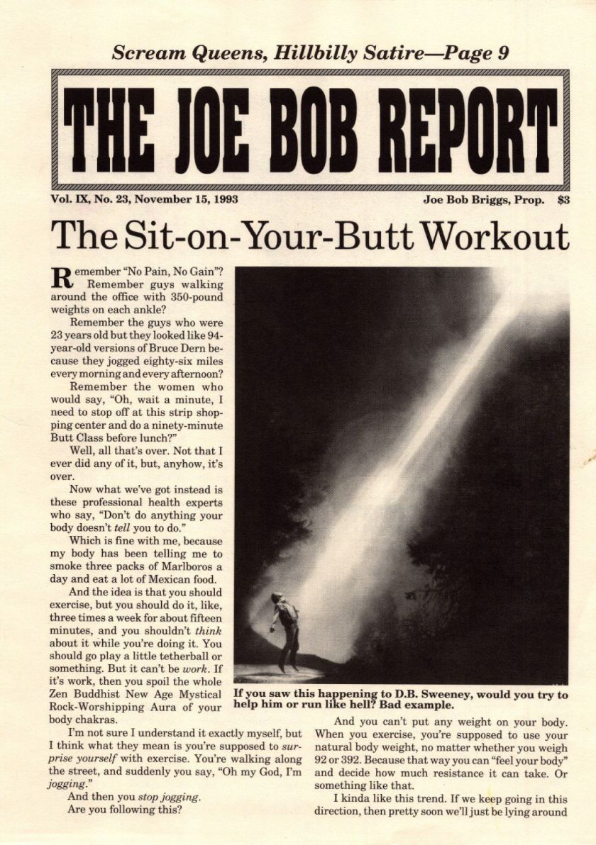 JOE BOB REPORT magazine side cover  Vol 9 No  23 15 November 1993