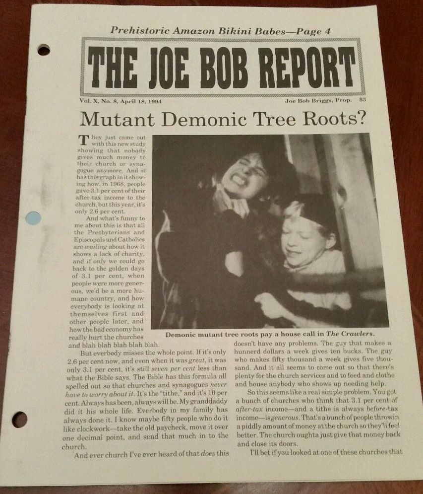 JOE BOB REPORT magazine side cover  Vol 10 No 8 18 April 1994
