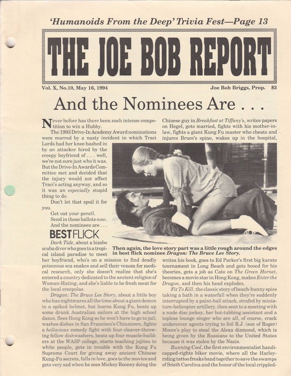 JOE BOB REPORT magazine side cover  Vol 10 No 10 16 May 1994