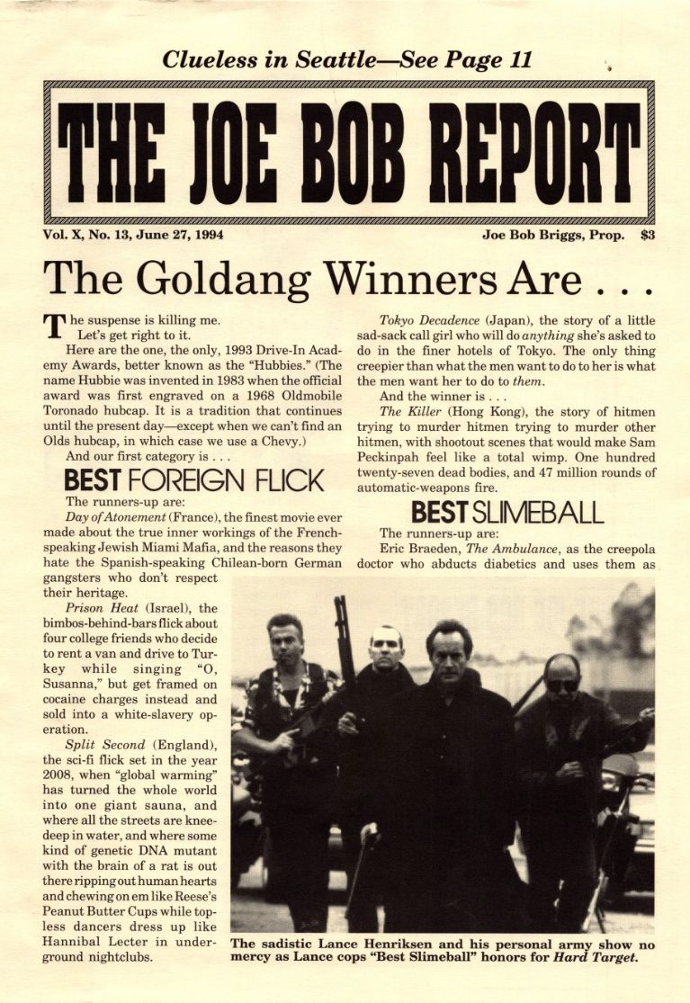 JOE BOB REPORT magazine side cover  Vol 10 No  13 27 June 1994