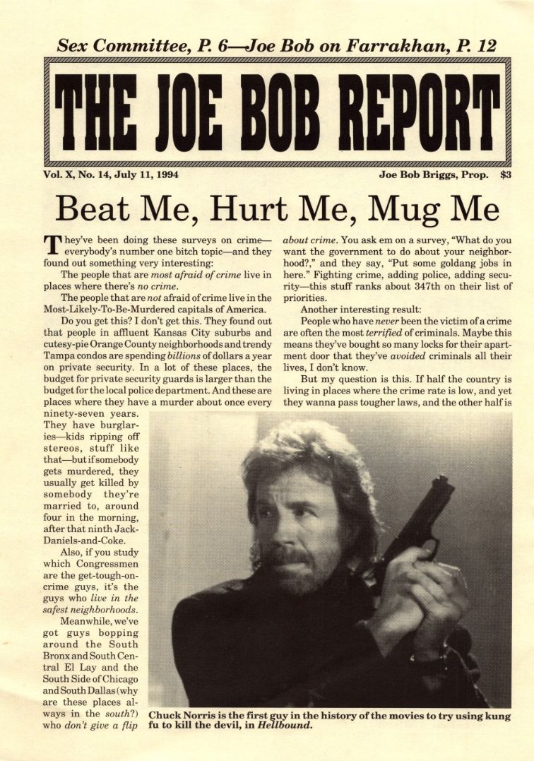 JOE BOB REPORT magazine side cover  Vol 10 No 14 11 July 1994
