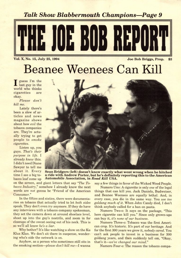 JOE BOB REPORT magazine side cover  Vol 10 No  15 25 July 1994