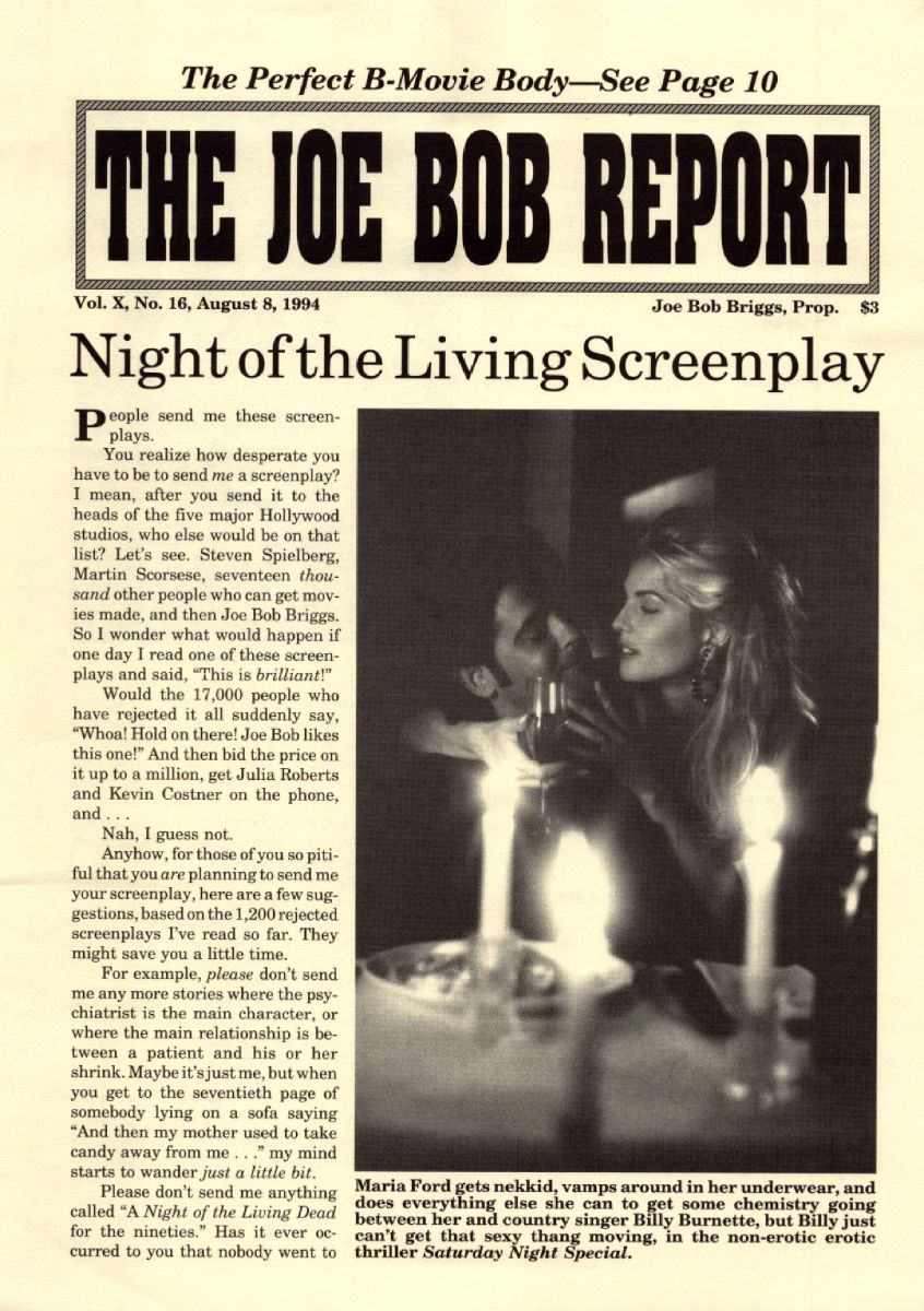 JOE BOB REPORT magazine side cover  Vol 10 No  16 8 August 1994