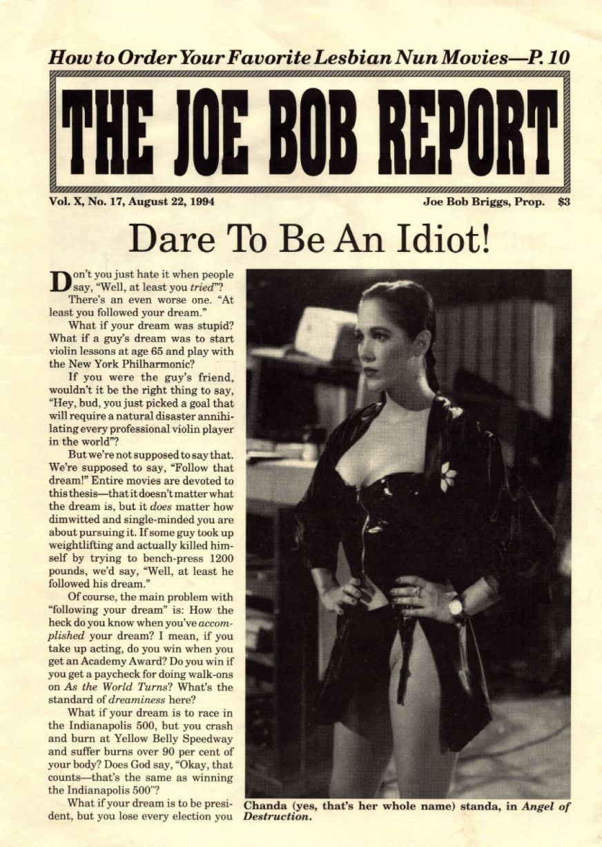 JOE BOB REPORT magazine side cover  Vol 10 No  17 22 August 1994
