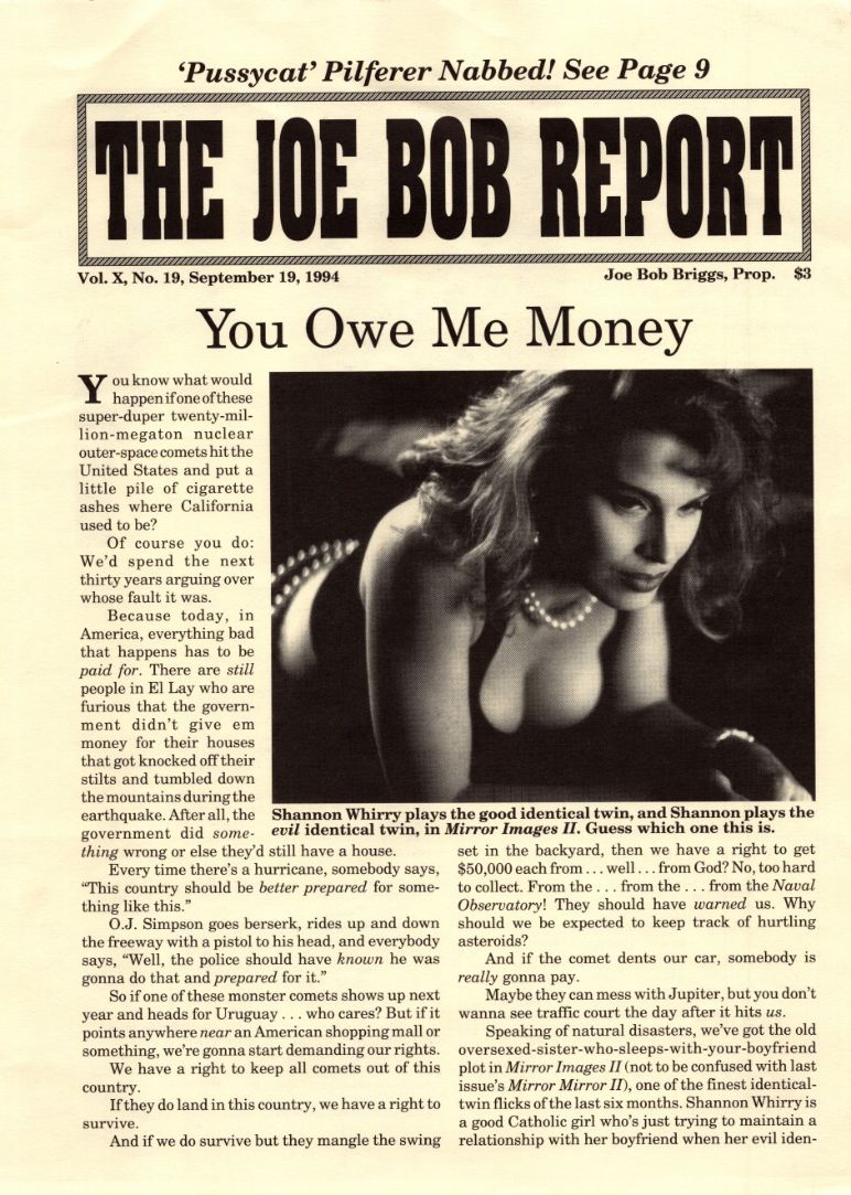 JOE BOB REPORT magazine side cover  Vol 10 No  19 19 September 1994