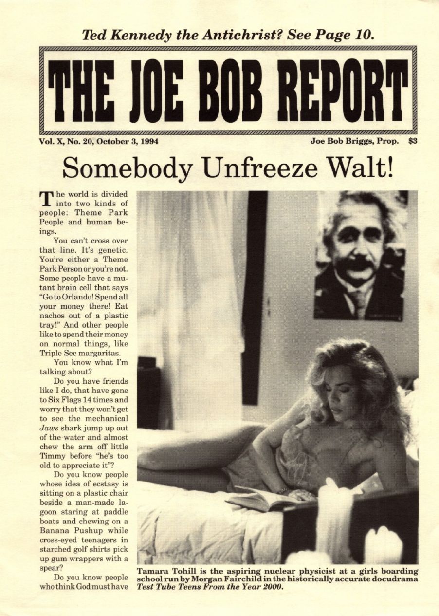 JOE BOB REPORT magazine side cover  Vol 10 No  20 3 October 1994