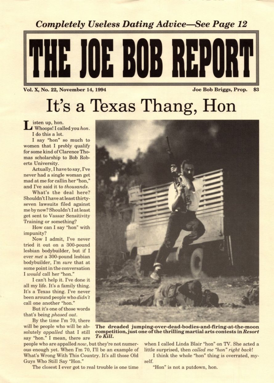 JOE BOB REPORT magazine side cover  Vol Vol 10 No  23 14 November 1994