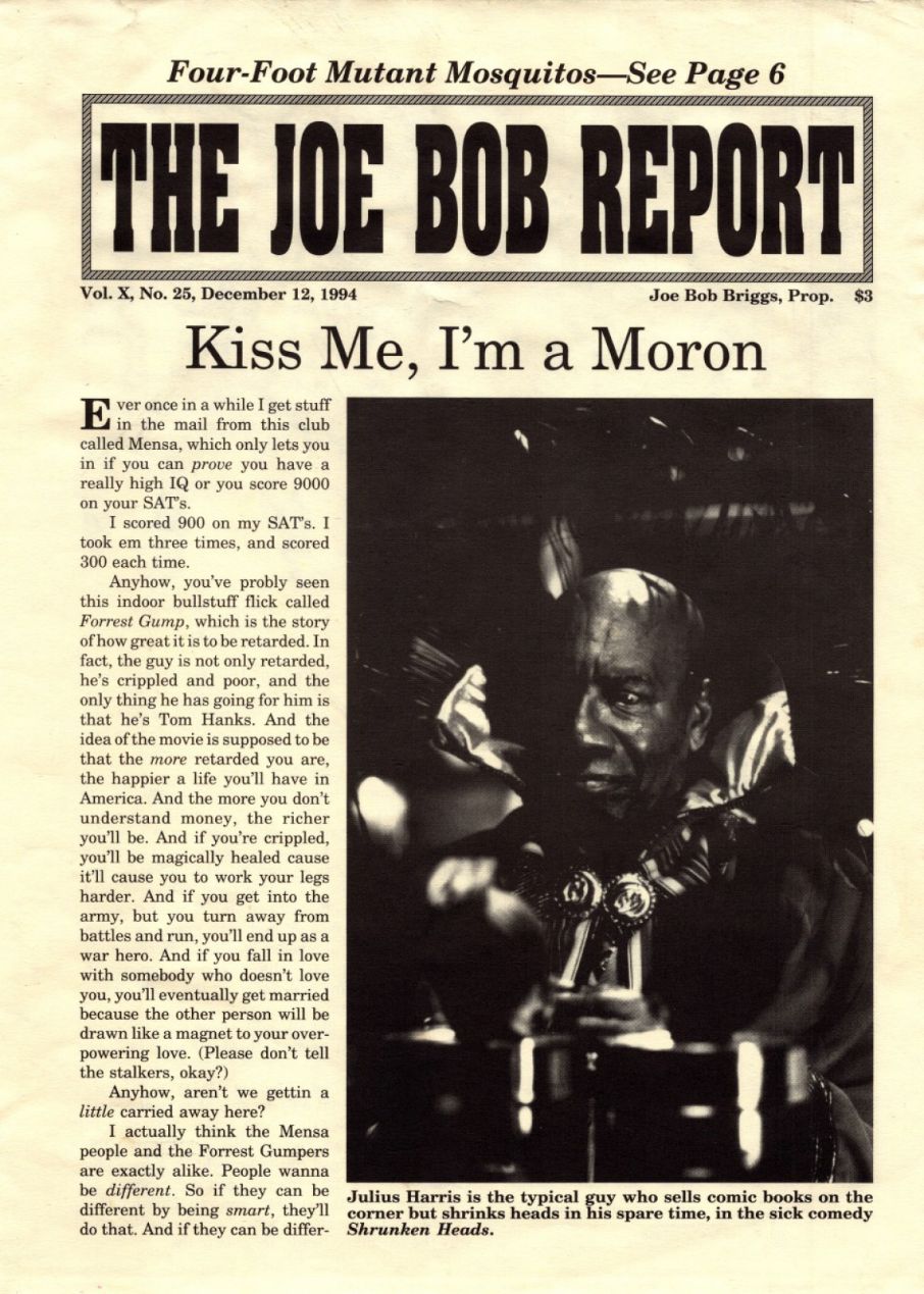 JOE BOB REPORT magazine side cover  Vol 10 No  25 12 December 1994