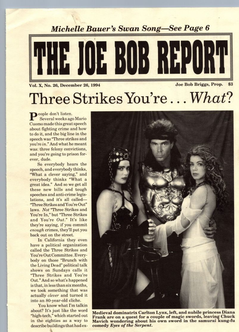 JOE BOB REPORT magazine side cover  Vol 10 No  26 26 December 1994