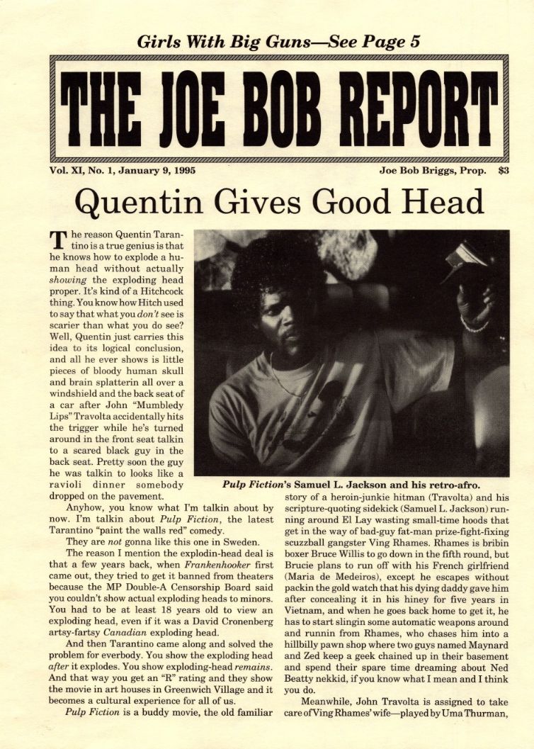 JOE BOB REPORT magazine side cover  Vol 11 No  1 9 January 1995