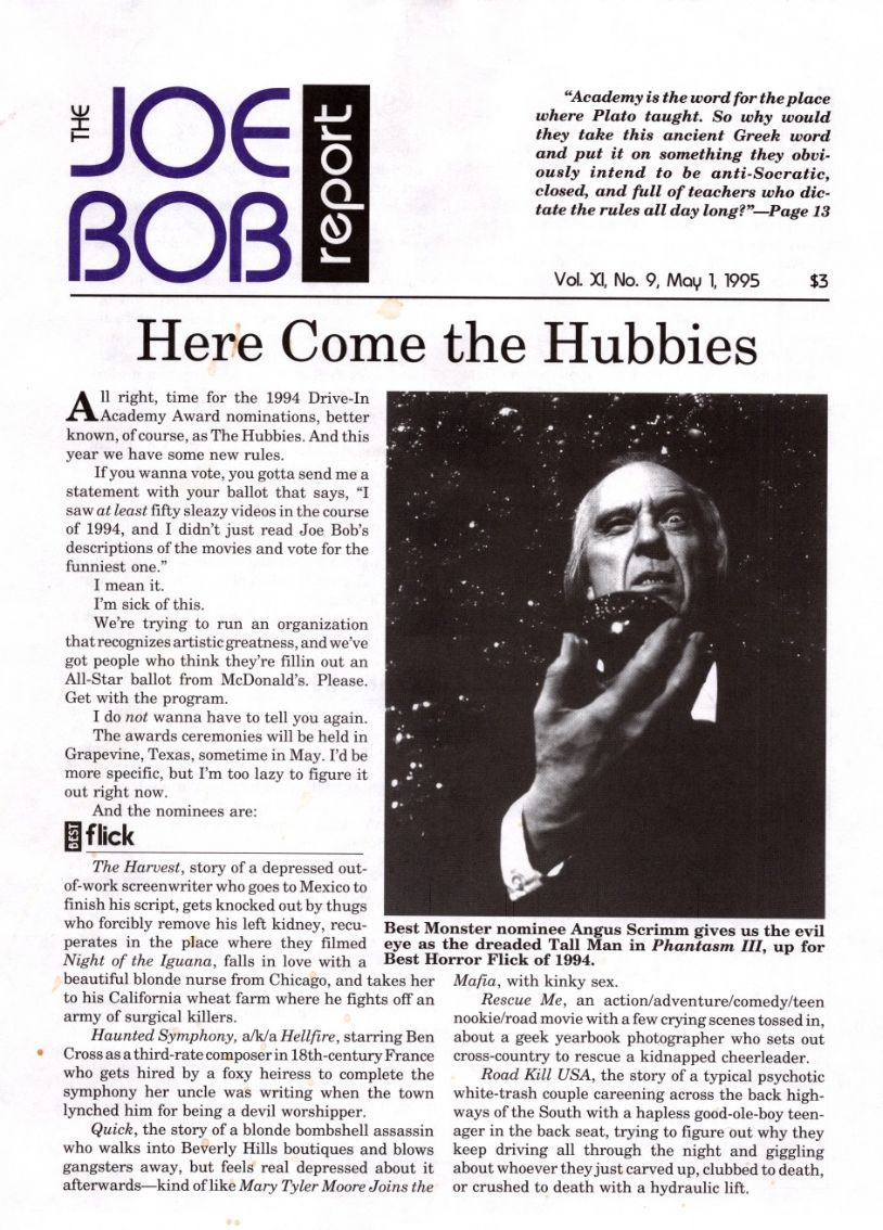 JOE BOB REPORT magazine side cover  Vol 11 No  9 1 May 1995