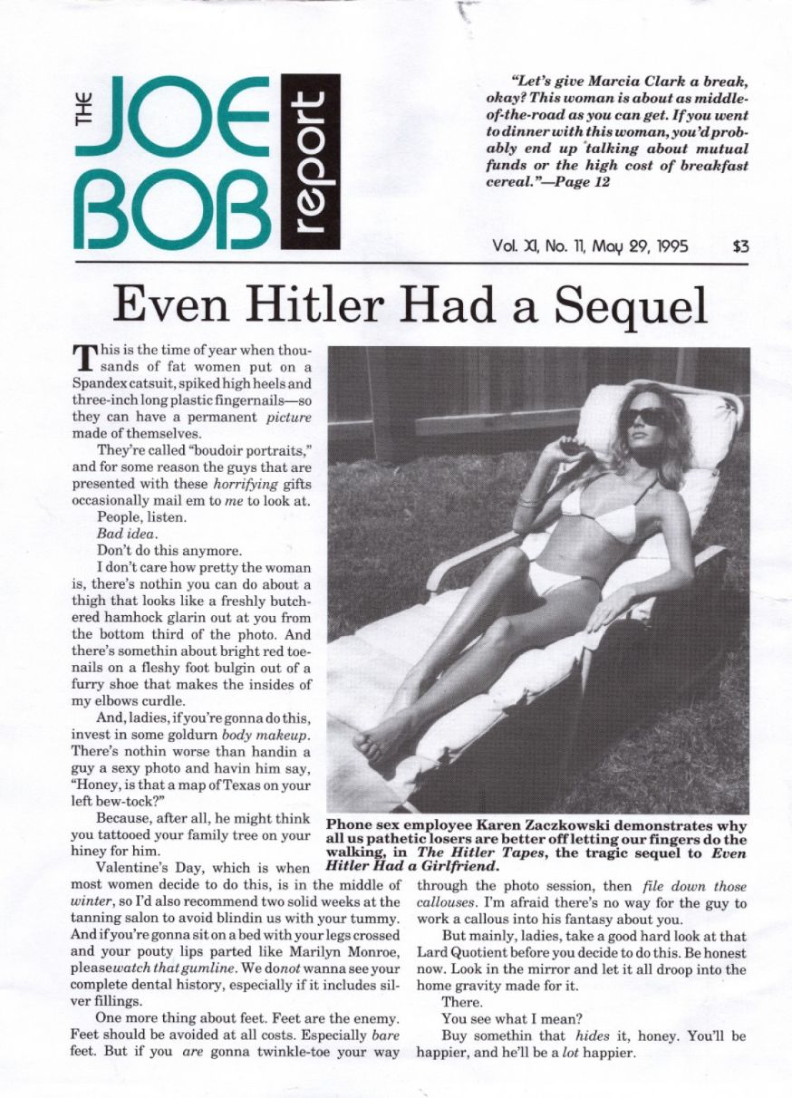 JOE BOB REPORT magazine side cover  Vol 11 No  11 29 May 1995
