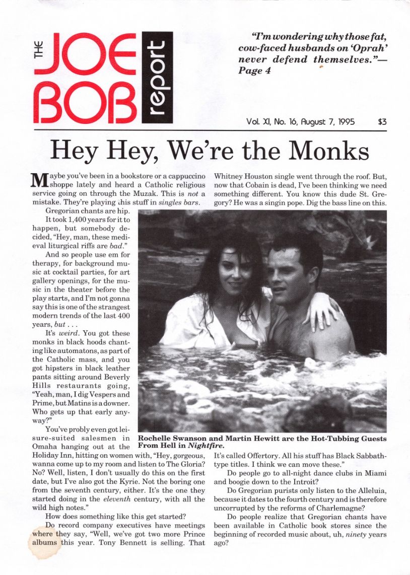 JOE BOB REPORT magazine side cover  Vol 11 No  16 7 August 1995
