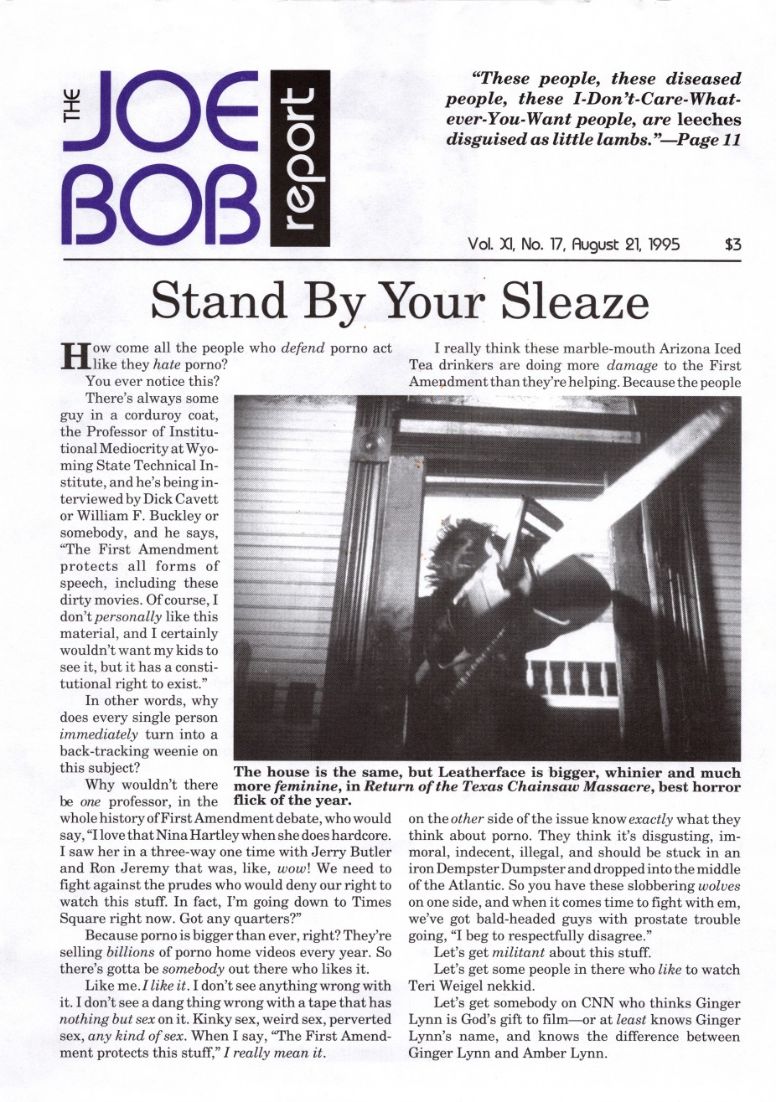 JOE BOB REPORT magazine side cover  Vol 11 No  17 21 August 1995