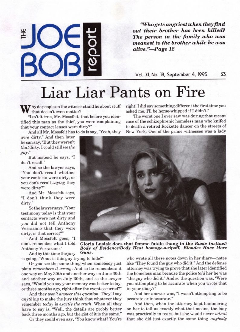 JOE BOB REPORT magazine side cover  Vol 11 No  18 4 September 1995