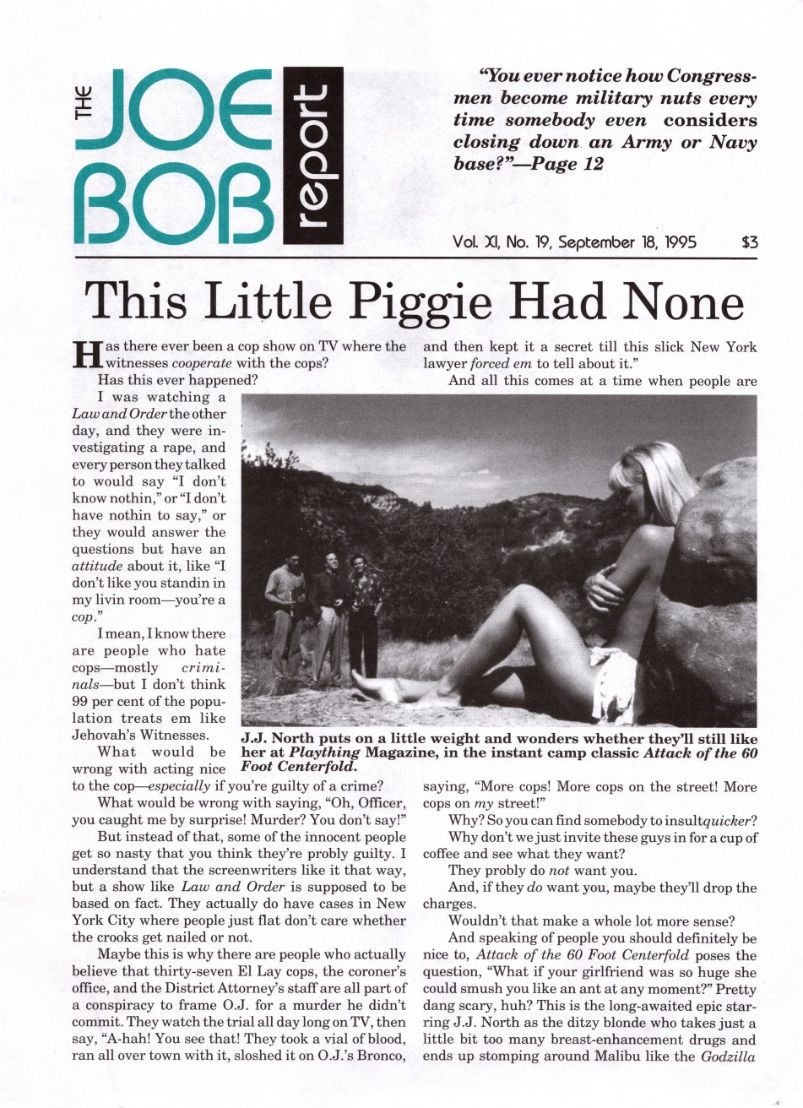 JOE BOB REPORT magazine side cover  Vol 11 No  19 18 September 1995