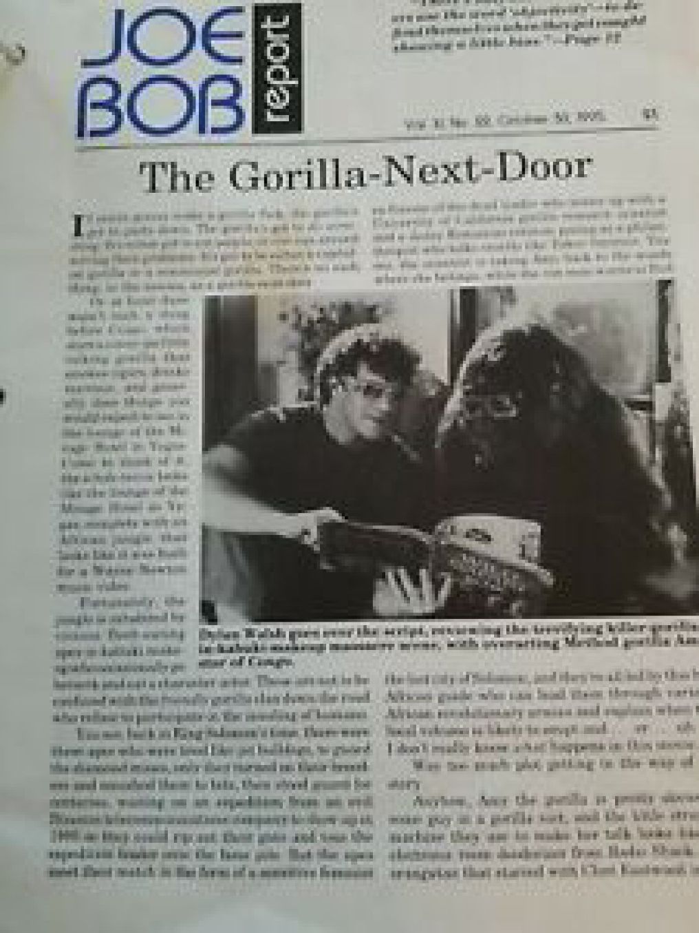 JOE BOB REPORT magazine side cover  Vol 11 No 22 30 October 1995