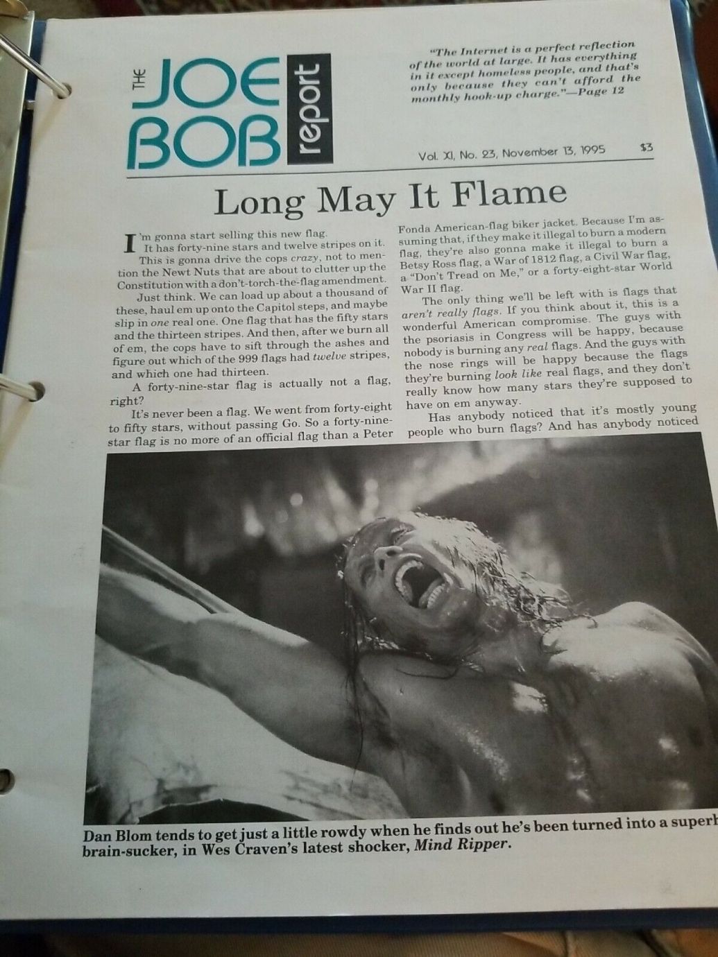 JOE BOB REPORT magazine side cover  Vol 11 No 23 13 November 1995