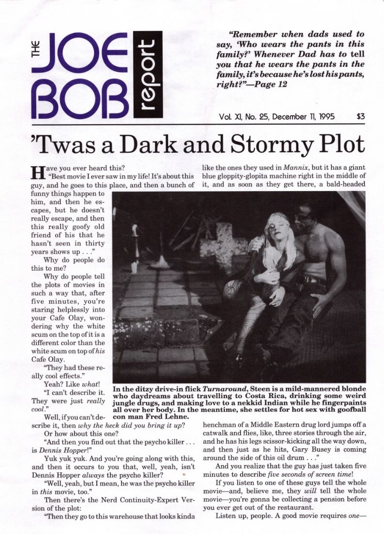 JOE BOB REPORT magazine side cover  Vol 11 No  25 11 December 1995