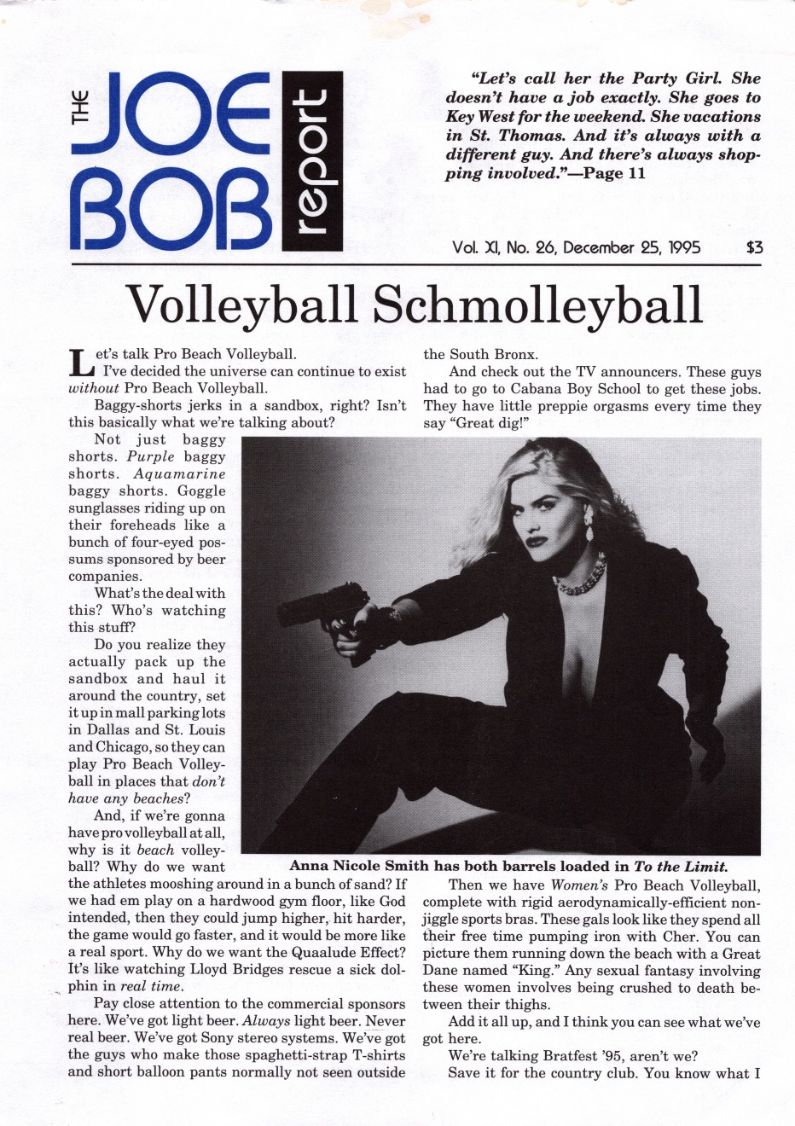 JOE BOB REPORT magazine side cover  Vol 11 No  26 25 December 1995
