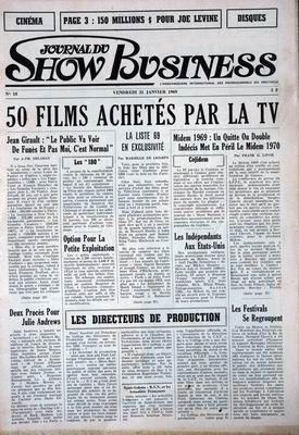 JOURNAL DU SHOW BUSINESS magazine side cover Issue 18 31 January 1969