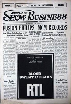 JOURNAL DU SHOW BUSINESS magazine side cover Issue 88 25 September 1970