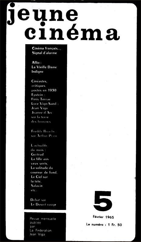 JEUNE CINEMA magazine side cover Issue 5 February 1965