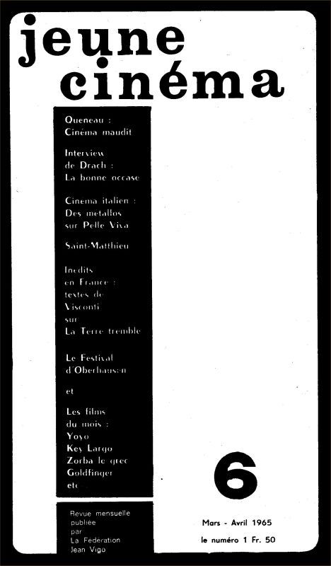 JEUNE CINEMA magazine side cover Issue 6 March/April 1965