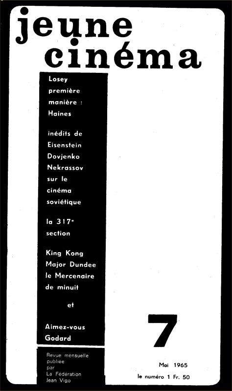 JEUNE CINEMA magazine side cover Issue 7 May 1965