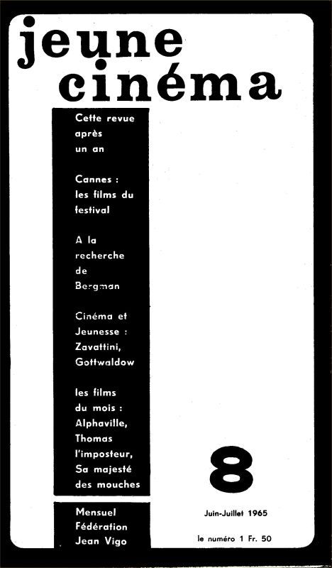 JEUNE CINEMA magazine side cover Issue 8 June/July 1965
