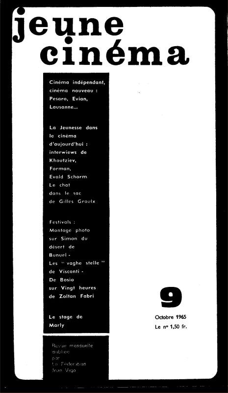 JEUNE CINEMA magazine side cover Issue 9 October 1965