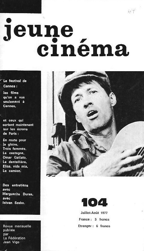 JEUNE CINEMA magazine side cover Issue 104 July/August 1977