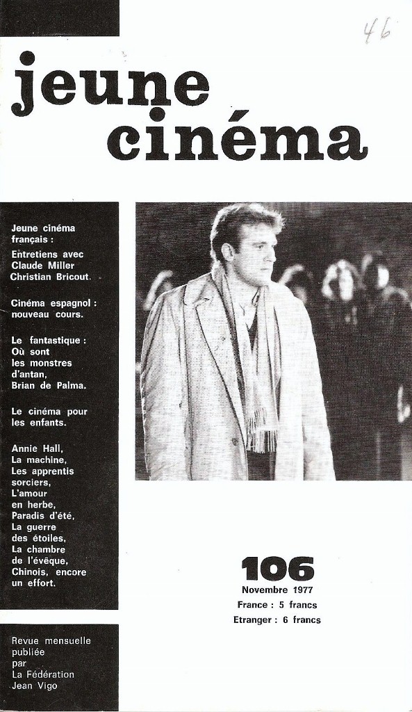 JEUNE CINEMA magazine side cover Issue 106 November 1977