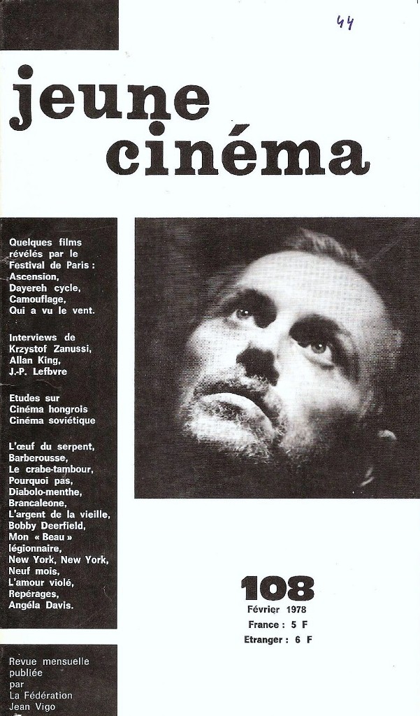 JEUNE CINEMA magazine side cover Issue 108 February 1978