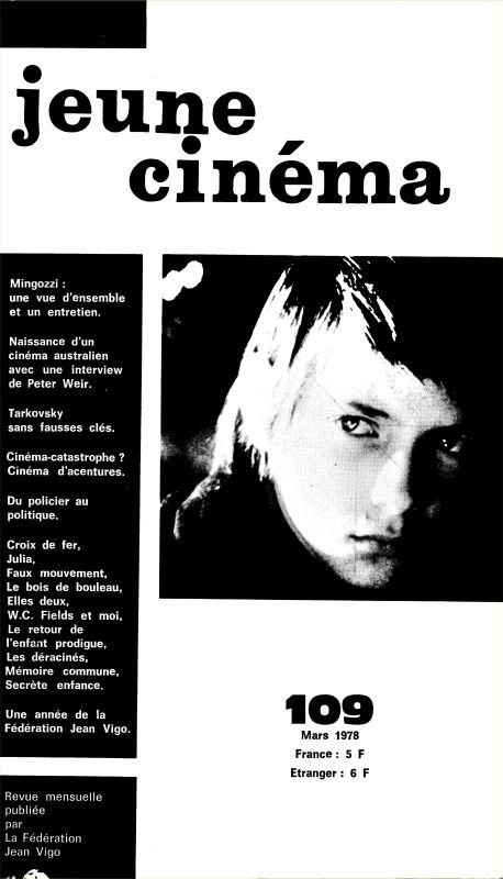 JEUNE CINEMA magazine side cover Issue 109 March 1978