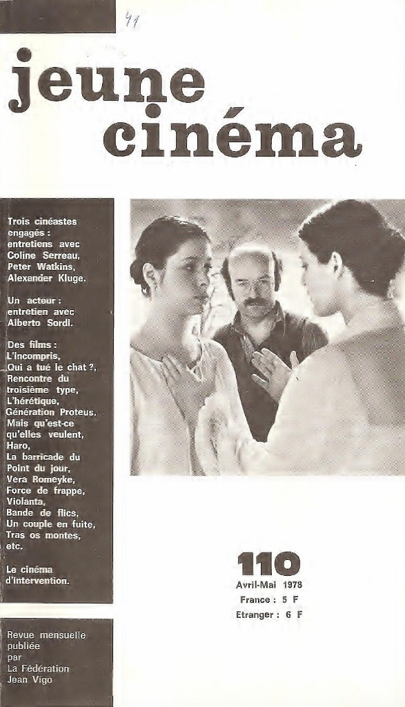 JEUNE CINEMA magazine side cover Issue 110 Apri/May 1978