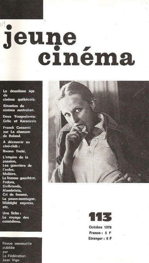 JEUNE CINEMA magazine side cover Issue 113 October 1978