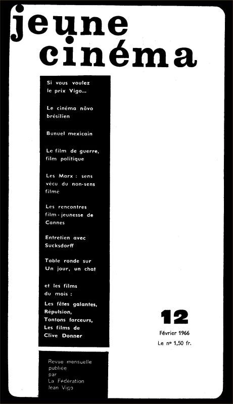 JEUNE CINEMA magazine side cover Issue 12 February 1966