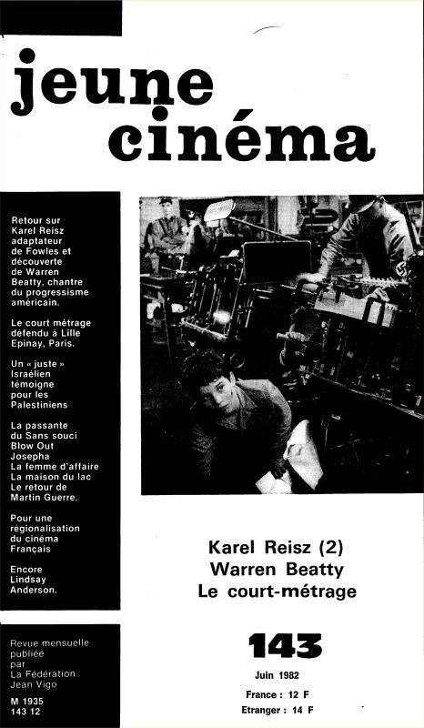 JEUNE CINEMA magazine side cover Issue 143 June 1982