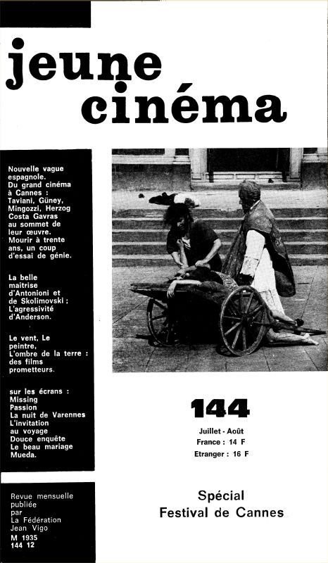 JEUNE CINEMA magazine side cover Issue 144 July/August 1982