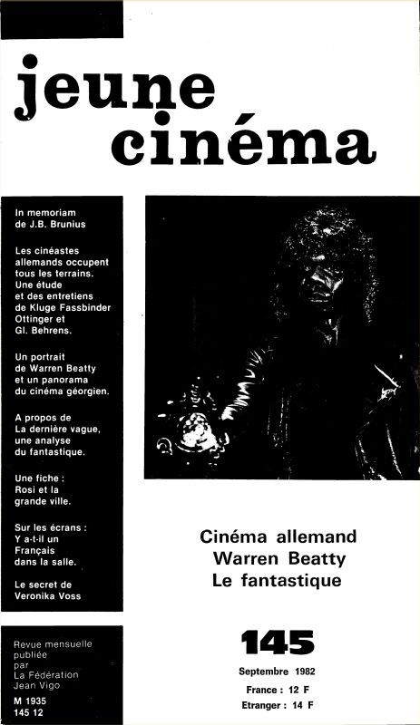 JEUNE CINEMA magazine side cover Issue 145 September 1982
