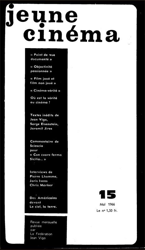 JEUNE CINEMA magazine side cover Issue 15 May 1966