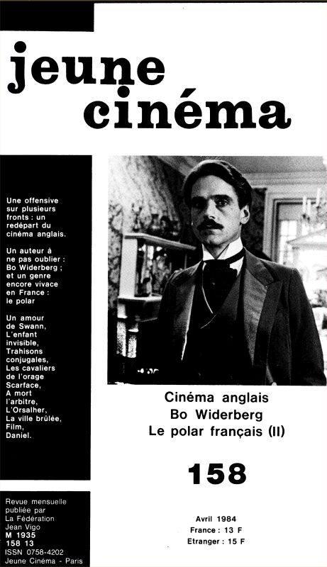 JEUNE CINEMA magazine side cover Issue 158 Apri 1984