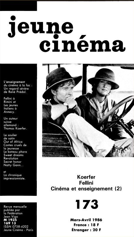 JEUNE CINEMA magazine side cover Issue 173 March/April 1986