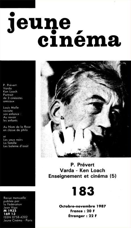 JEUNE CINEMA magazine side cover Issue 183 October/November 1987