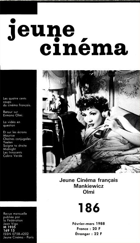 JEUNE CINEMA magazine side cover Issue 186 March 1988