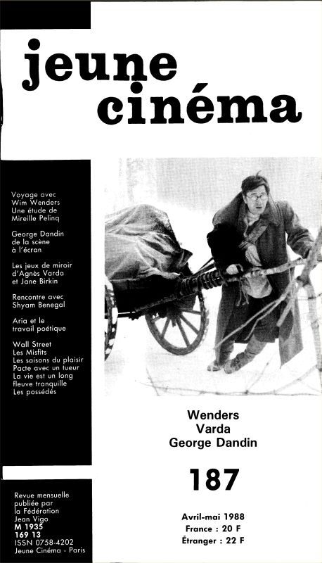 JEUNE CINEMA magazine side cover Issue 187 April/May 1988