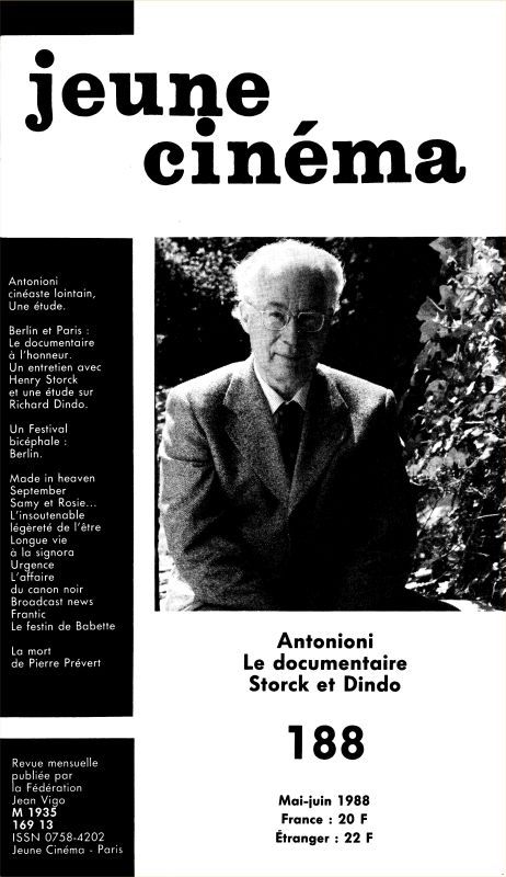 JEUNE CINEMA magazine side cover Issue 188 June 1988